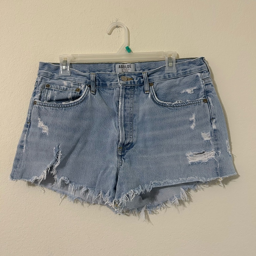 AGOLDE Parker Vintage Cut Off Denim Shorts Raw Hem Light Wash Size 29 Women's